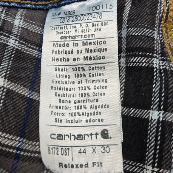 Carhartt B172 DST Jeans Mens 44x30 Blue Flannel Lined Relaxed Fit Workwear - Picture 4 of 10